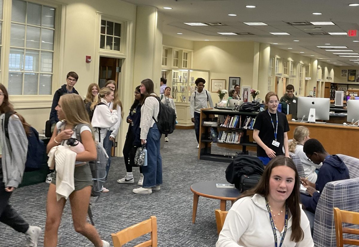 The library flooded with students during extra help