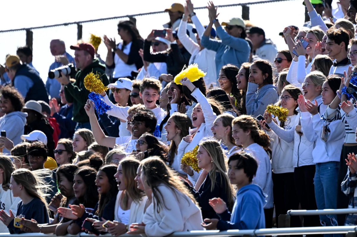 Students cheer on their Stingers at the boys varsity soccer elite 8 game.