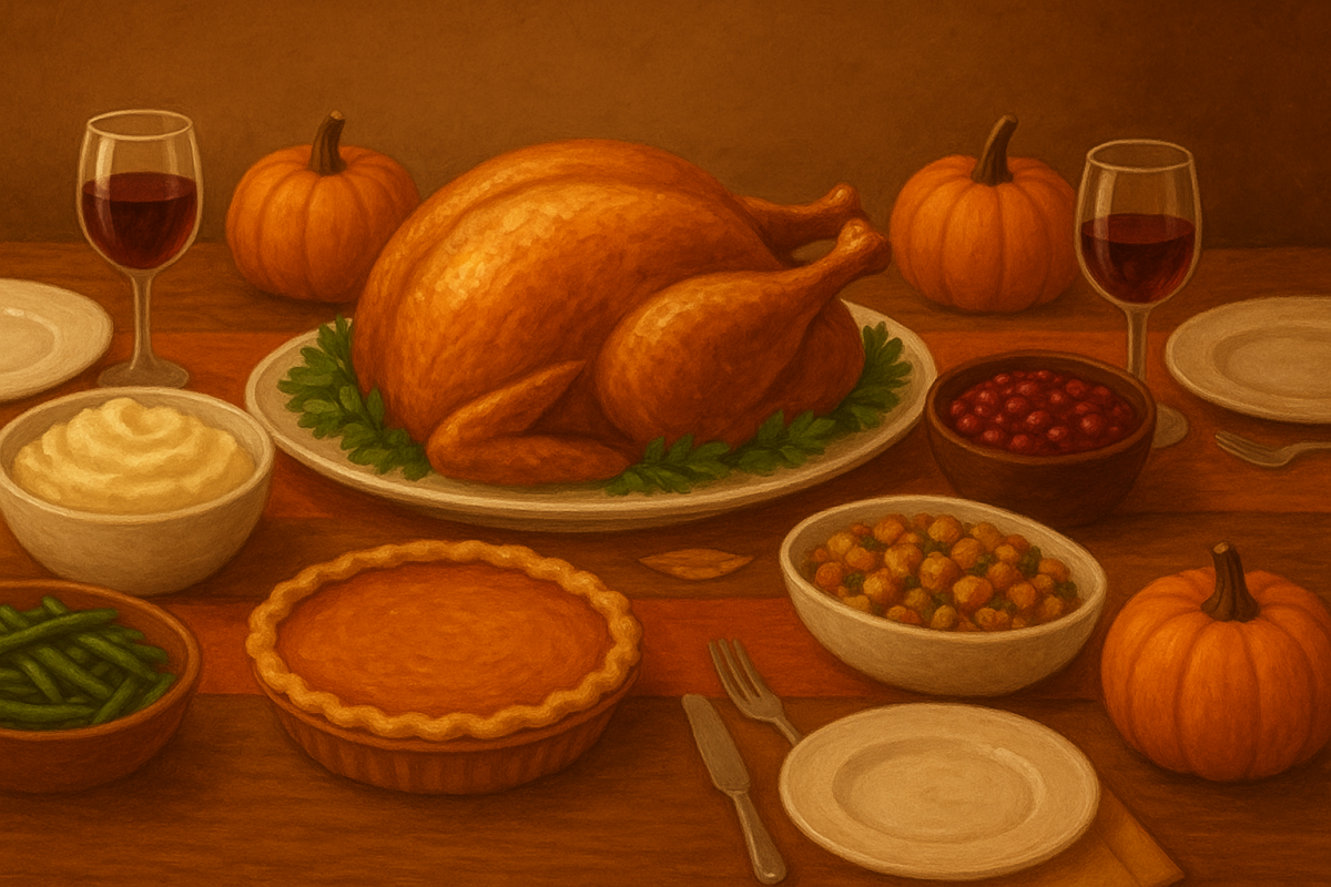 A display of Thanksgiving foods