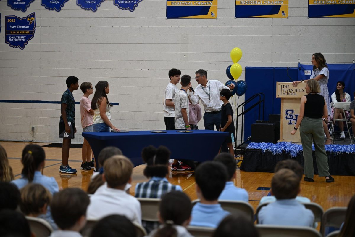 Mr. Polifka at the all-school assembly on the first day of school.