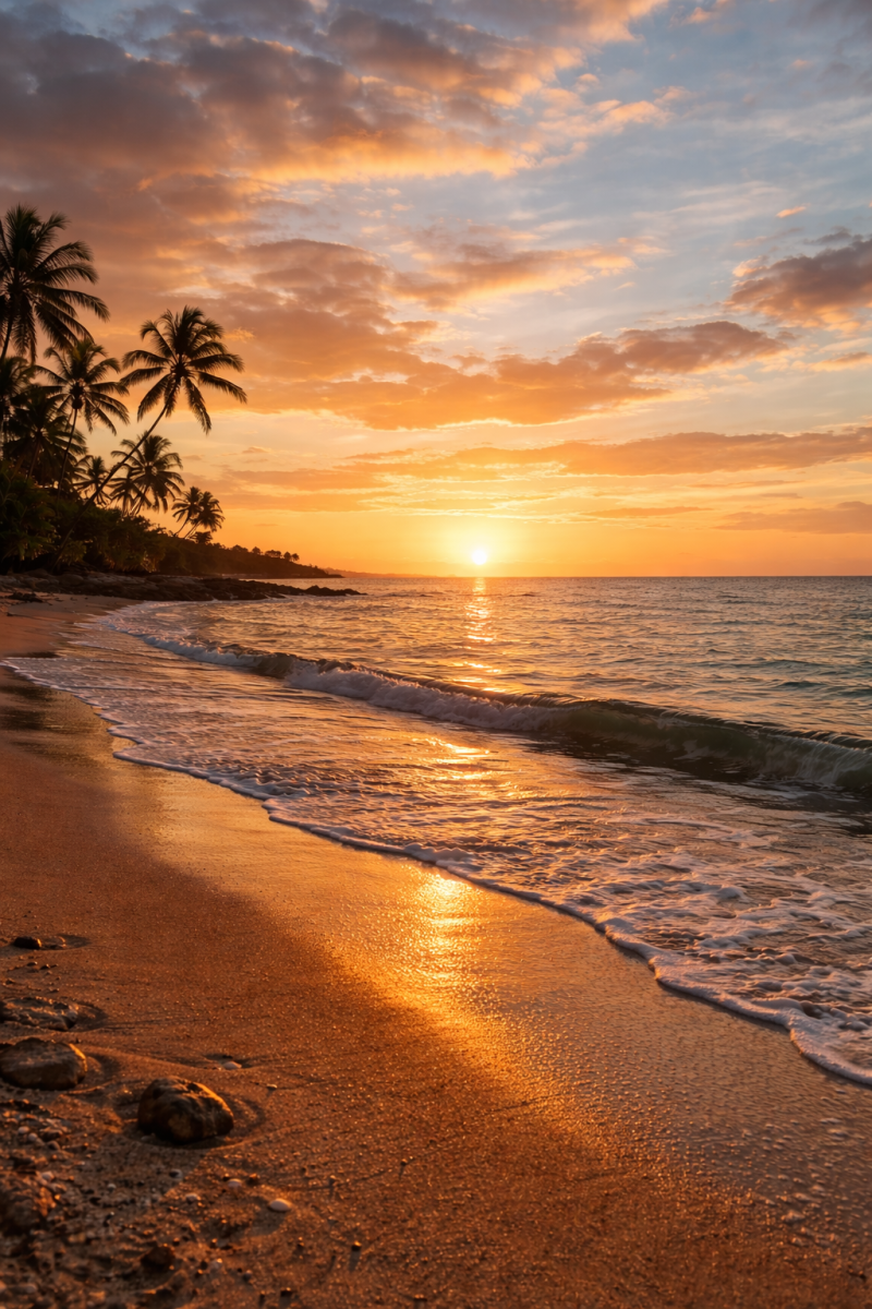 Sunset over the beach in the summer