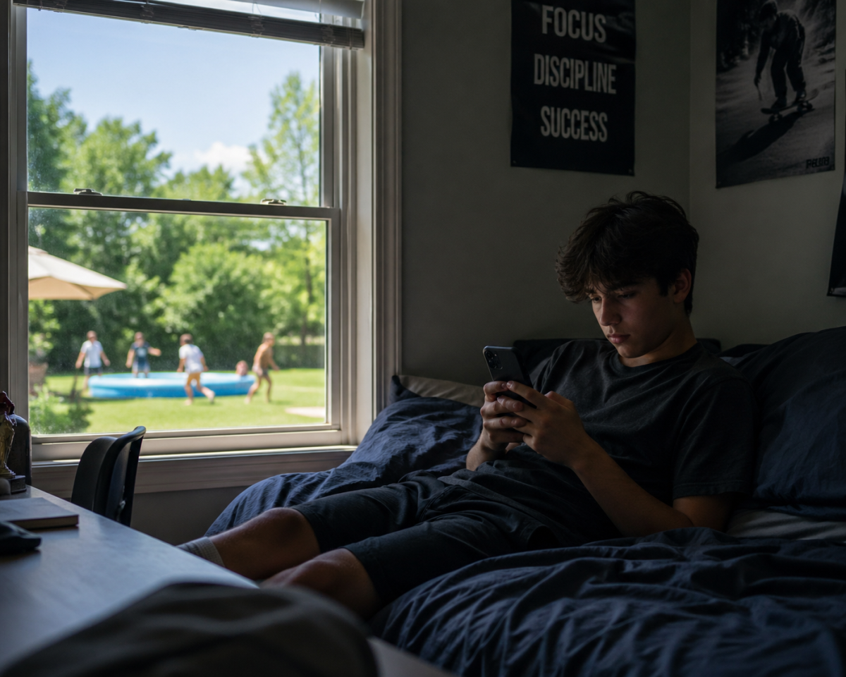 Teen doomscrolling instead of using summer productively.  